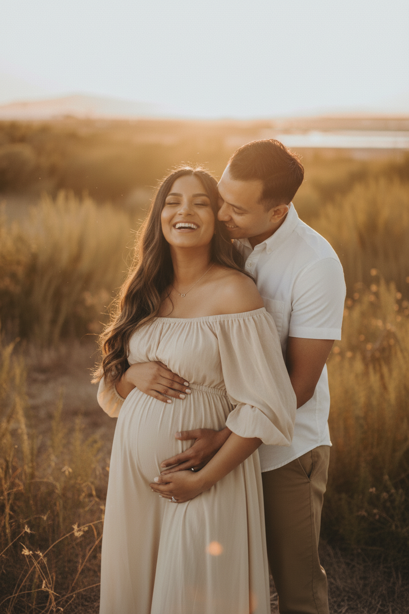 Outdoor Maternity Couple Session — Olivia & Marcus | Golden Hour Magic | Image by SD