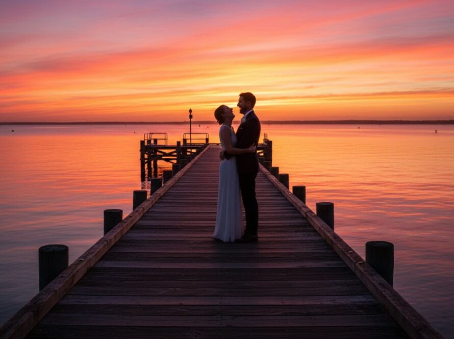 A joyous family laughing genuinely as they stroll along the Hastings foreshore at sunset, captured in an authentic candid photography Hastings foreshore moments style, warm golden light, cinematic quality.