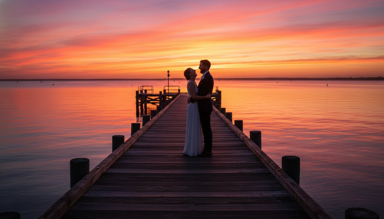 A joyous family laughing genuinely as they stroll along the Hastings foreshore at sunset, captured in an authentic candid photography Hastings foreshore moments style, warm golden light, cinematic quality.