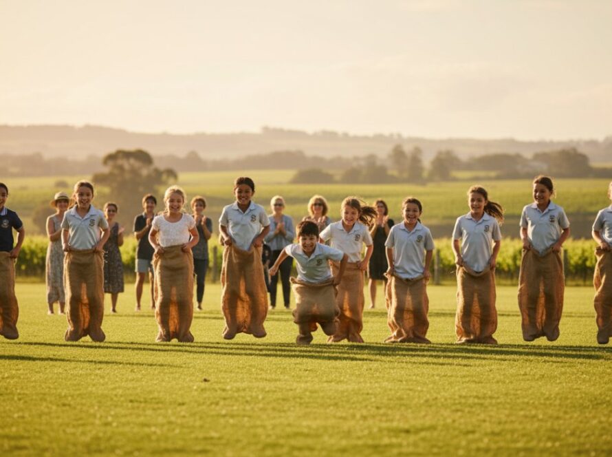 Authentic candid school photography Seville Victoria capturing an epic moment of joy: a group of primary school children laughing naturally during an outdoor class photo session, bathed in warm afternoon sunlight, with the rolling hills of Seville in the background.