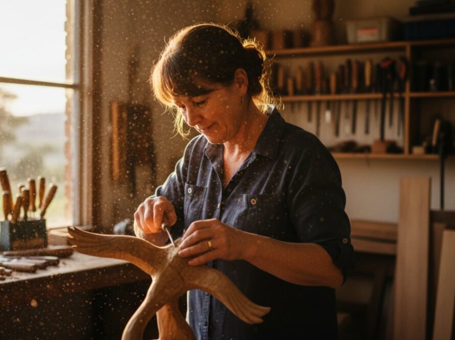 Epic moment capturing professional Avonsleigh Business Photography Branding in action, featuring a local artisanal producer proudly showcasing their handcrafted products amidst the rustic beauty of Avonsleigh's rolling hills at sunset, warm golden light