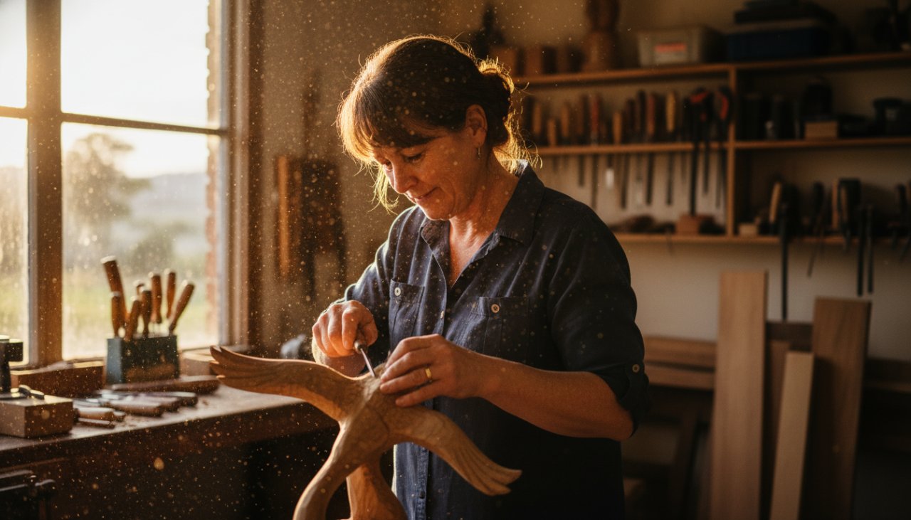 Epic moment capturing professional Avonsleigh Business Photography Branding in action, featuring a local artisanal producer proudly showcasing their handcrafted products amidst the rustic beauty of Avonsleigh's rolling hills at sunset, warm golden light