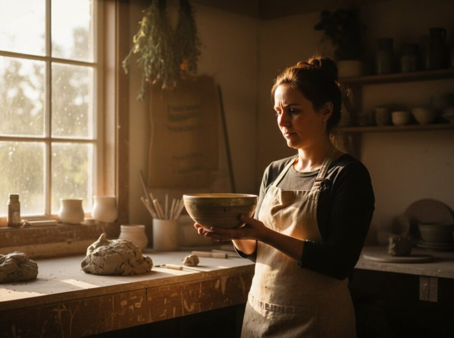 An epic, cinematic shot of a handcrafted artisan product from Avonsleigh, Victoria, illuminated by golden hour light on a rustic wooden table, beautifully showcasing the brand's essence for advertising photography.