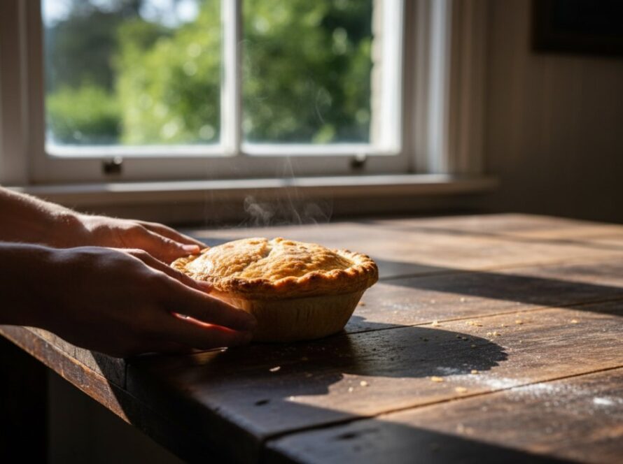 A close-up, cinematic shot of a freshly prepared, steaming artisan gourmet dish, perhaps a vibrant local brunch item, beautifully styled on a rustic wooden table inside a cozy Belgrave cafe, bathed in warm, natural morning light filtering through a window, with a soft, blurred background hinting at the Dandenong Ranges scenery, showcasing expert Belgrave Victoria artisan food photography.