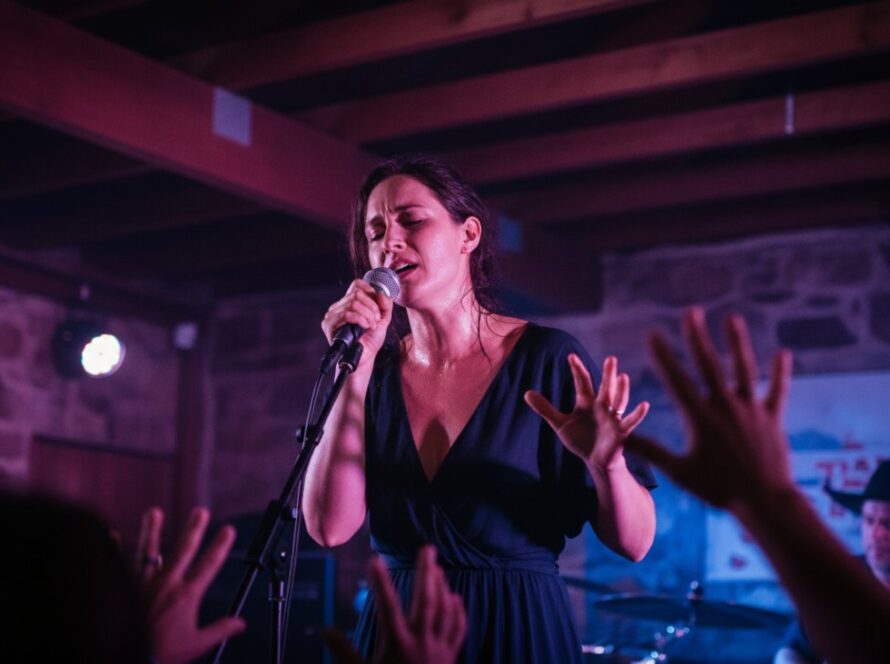 An electrifying close-up shot of a lead guitarist mid-solo on stage at a vibrant Bittern music venue, bathed in dynamic stage lights, perfectly encapsulating Bittern live music photography capturing raw energy.