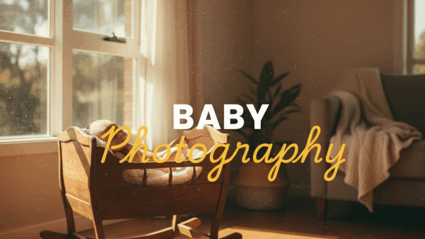 A heartwarming candid Chirnside Park newborn photography scene, with a baby swaddled peacefully in a rustic basket bathed in soft, natural light, captured with a moody, cinematic street photography aesthetic.