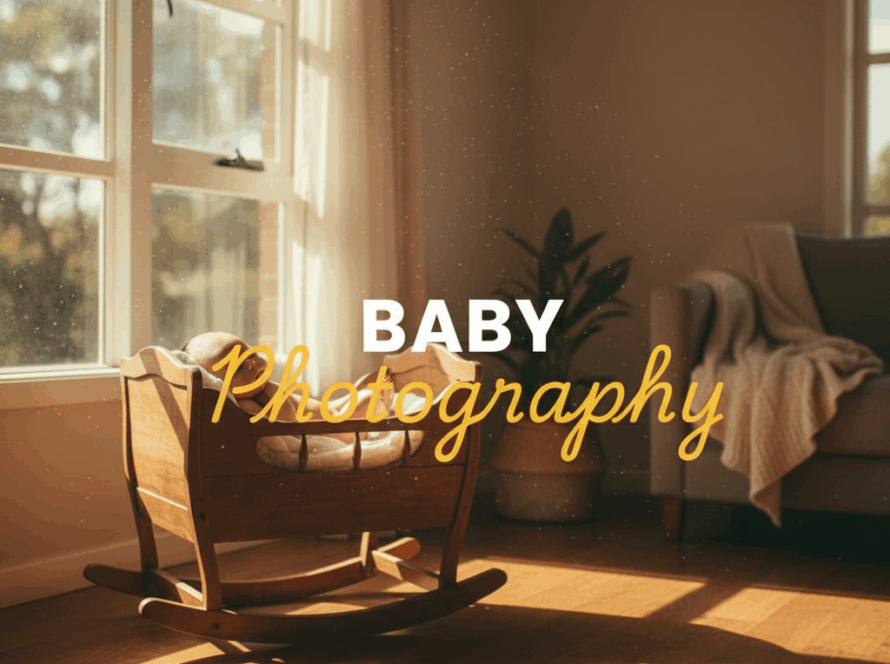 A heartwarming candid Chirnside Park newborn photography scene, with a baby swaddled peacefully in a rustic basket bathed in soft, natural light, captured with a moody, cinematic street photography aesthetic.
