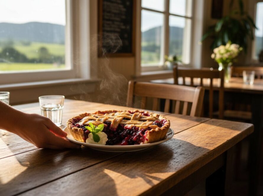 An artistic, top-down shot of a freshly prepared, vibrant seasonal salad from a Gembrook cafe, bathed in warm, natural light filtering through a window, with the Dandenong Ranges subtly blurred in the background, perfectly capturing Gembrook's gourmet delights professional food photography.