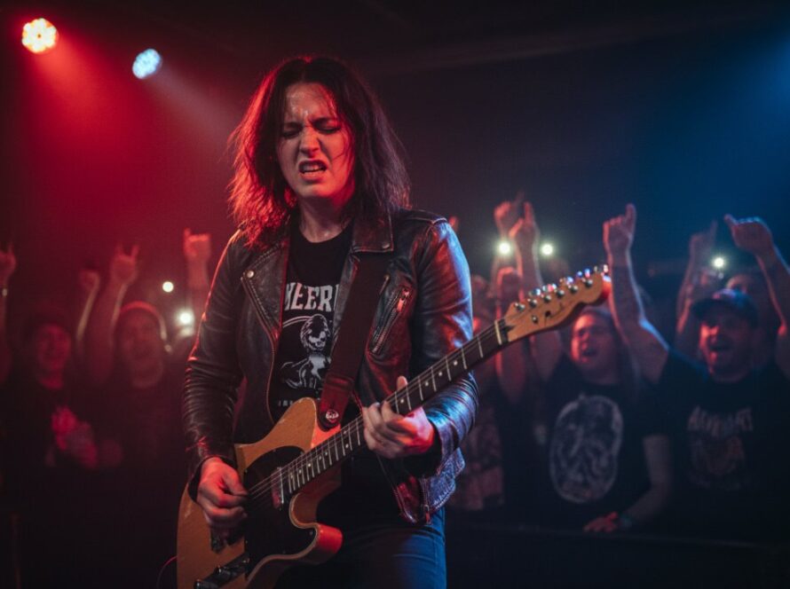An epic moment photograph of a lead singer passionately performing on stage at a vibrant live music event in Seville East, Victoria, bathed in dynamic stage lighting, with the crowd's hands raised in excitement, perfectly illustrating capturing live music energy Seville East Victoria.
