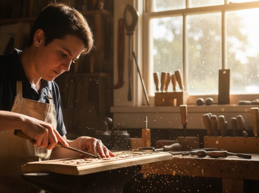 A vibrant Coldstream artisan brand photography storytelling photograph capturing a Coldstream artisan in their workshop, passionately crafting bespoke items, bathed in warm, natural light, symbolizing dedication and local expertise.