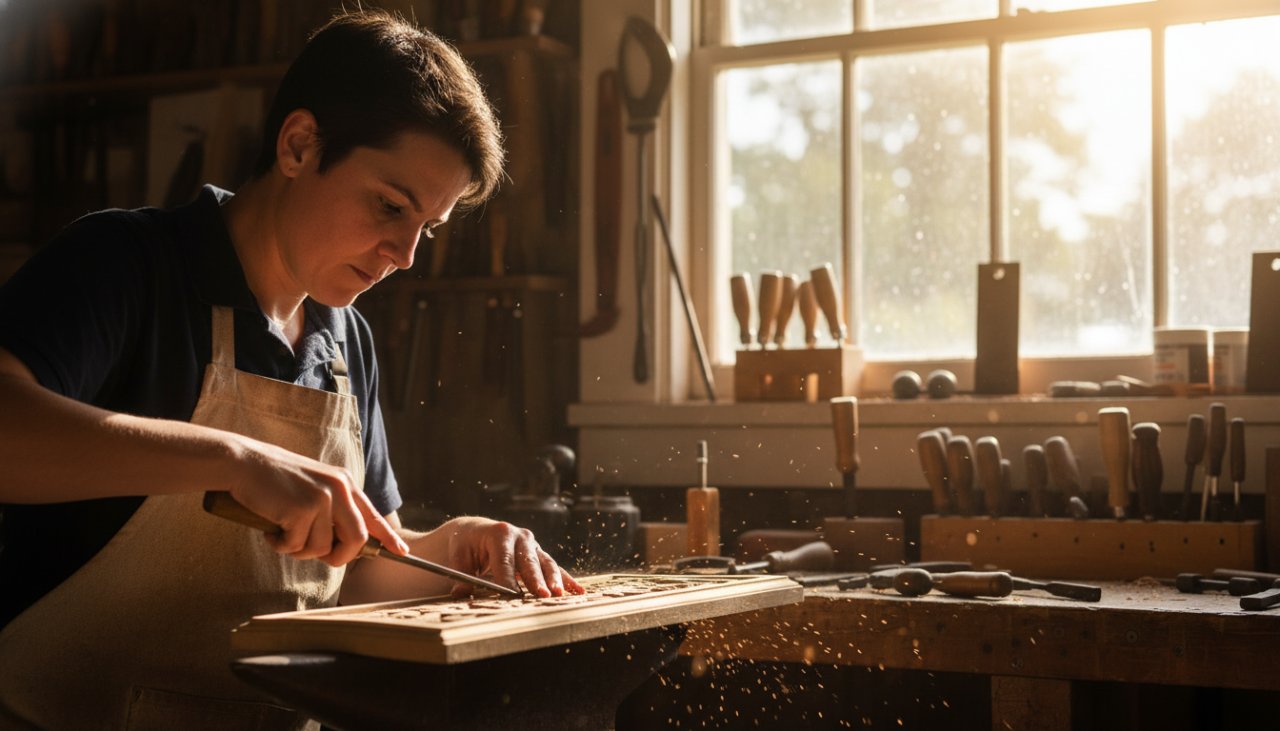 A vibrant Coldstream artisan brand photography storytelling photograph capturing a Coldstream artisan in their workshop, passionately crafting bespoke items, bathed in warm, natural light, symbolizing dedication and local expertise.