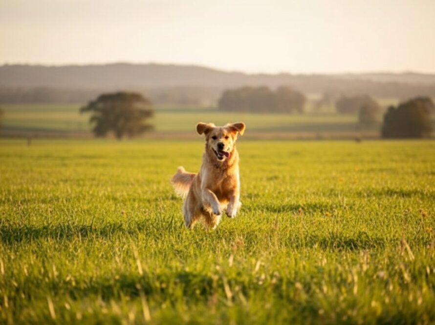 A vibrant, emotionally resonant 'epic moment' photograph capturing a golden retriever leaping gracefully through sun-dappled fields in Coldstream, Victoria, perfectly embodying Coldstream pet photography joyful outdoor portraits, showcasing pure joy and the beauty of nature.