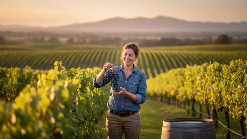 Dramatic, sun-drenched close-up of a local Coldstream artisan meticulously handcrafting a bespoke product in their workshop, showcasing the passion and quality of Coldstream Victoria commercial photography for local businesses, with golden hour light highlighting textures.