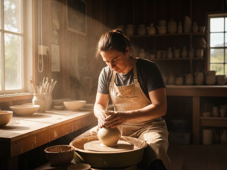 A vibrant, emotionally resonant 'epic moment' photograph showcasing a local Wandin East business owner proudly presenting their handcrafted product in a rustic, beautifully lit workshop, perfectly embodying the spirit of Elevate Wandin East Business with Expert Commercial Photography.