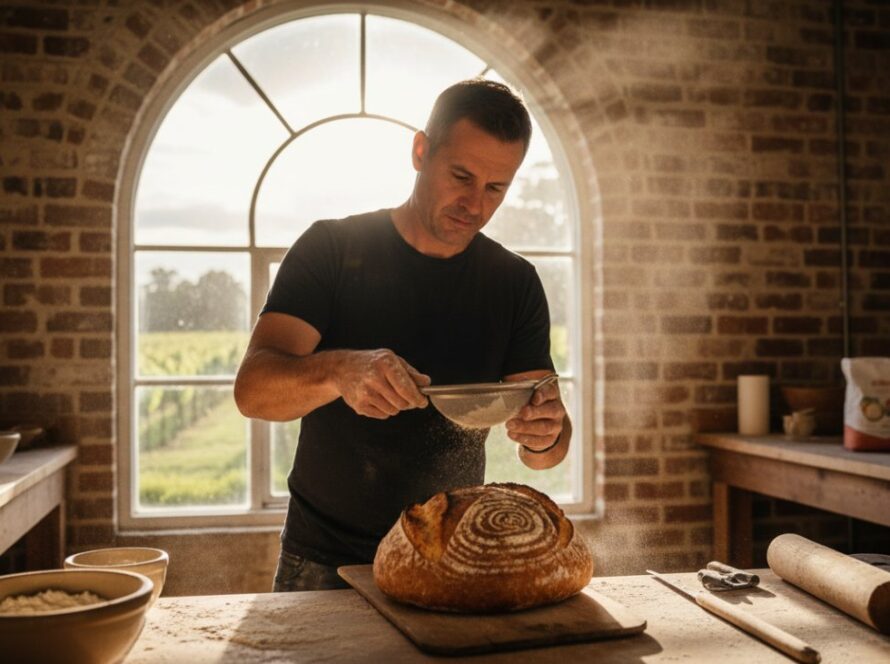 An 'epic moment' showcasing the impact of 'Elevate Yarra Glen Business Brand Photography': A local artisan proudly presents their crafted product in a sun-drenched Yarra Glen winery, conveying quality and brand essence.