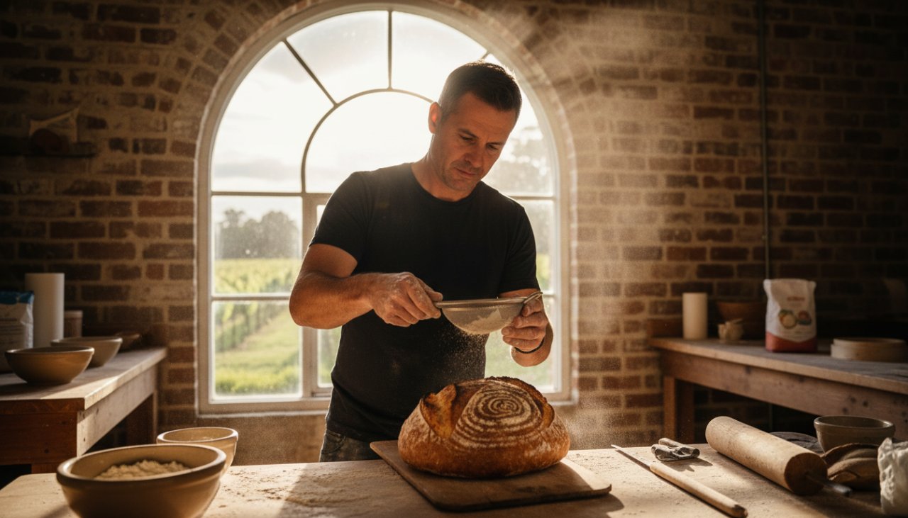 An 'epic moment' showcasing the impact of 'Elevate Yarra Glen Business Brand Photography': A local artisan proudly presents their crafted product in a sun-drenched Yarra Glen winery, conveying quality and brand essence.