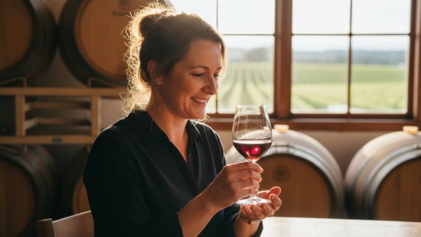 An inspiring, golden hour shot of a local artisan showcasing her handcrafted pottery in a rustic Wandin East studio, bathed in warm, soft light, symbolising the power of elevating Wandin East businesses with authentic branding photography and celebrating local craftsmanship.