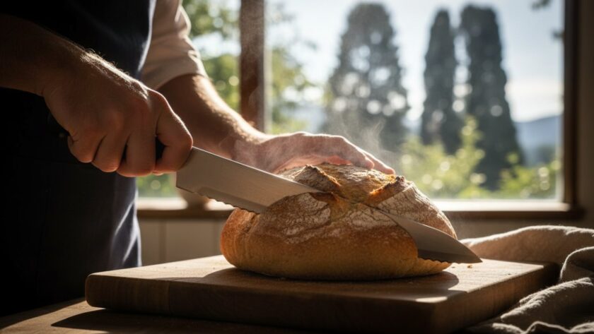 A vibrant, close-up photograph of a steaming, perfectly crafted artisanal pie with a golden crust, presented on a rustic wooden table in a sun-drenched Emerald, Victoria cafe, illustrating the Emerald Victoria best food photography capturing local flavour.