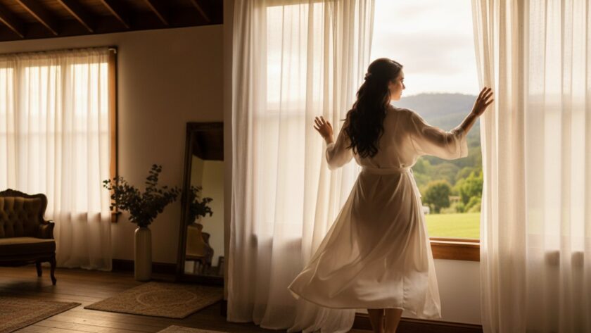 An intimate and empowering boudoir photography moment captured in The Patch, Victoria, featuring a woman softly lit by natural light, exuding confidence and grace in a beautifully composed shot that embodies self-love and elegance.