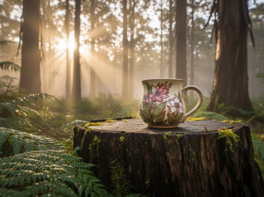 Exceptional Product Photography Cockatoo Victoria Small Businesses: A handcrafted, artisanal wooden carving, locally sourced, bathed in the soft, golden light of a Dandenong Ranges sunset, captured with exquisite detail, highlighting its unique textures and craftsmanship in a cinematic outdoor setting.