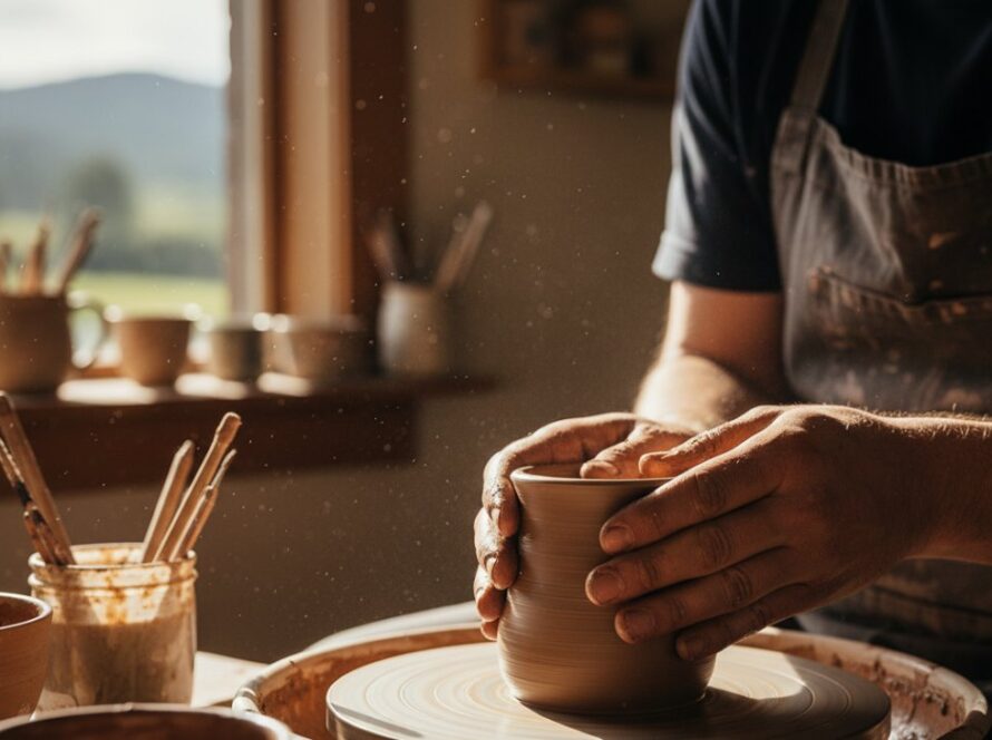 An epic, cinematic shot of a handcrafted artisan product, possibly a local Gembrook jam or pottery, dramatically lit against a backdrop hinting at the lush Dandenong Ranges, embodying Gembrook Victoria bespoke advertising photography for local businesses, showcasing quality and local charm.