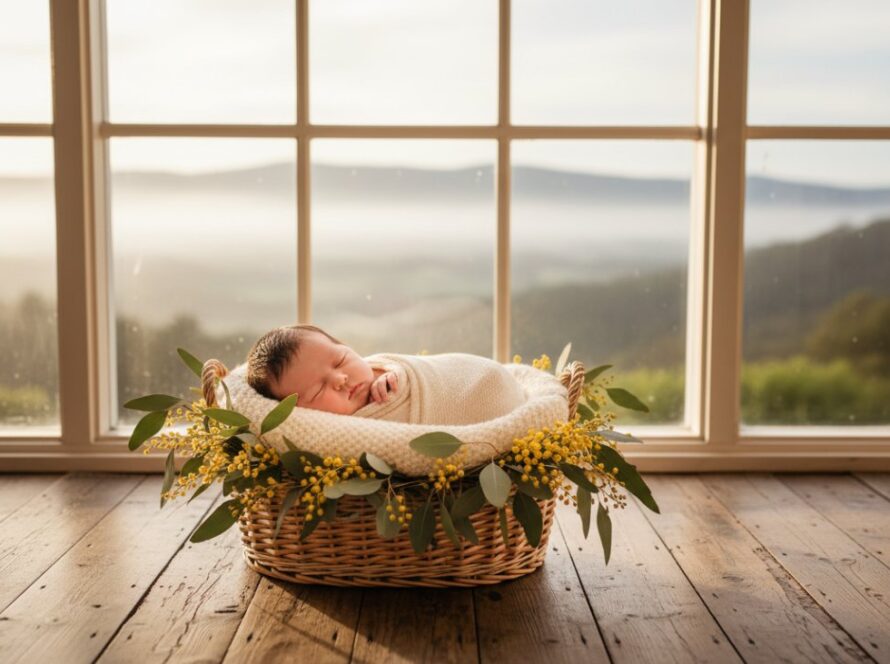 A serene, close-up portrait of a newborn baby gently swaddled, bathed in soft, ethereal natural light from a window, captured during a gentle Kalorama newborn photography natural light session, evoking peace and new beginnings.
