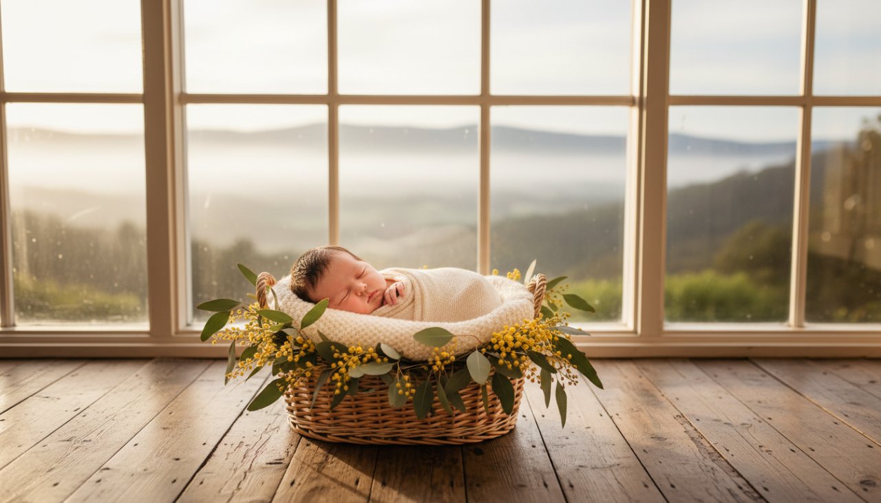 A serene, close-up portrait of a newborn baby gently swaddled, bathed in soft, ethereal natural light from a window, captured during a gentle Kalorama newborn photography natural light session, evoking peace and new beginnings.