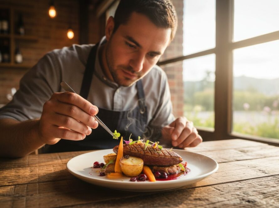 A vibrant overhead shot of a charcuterie board featuring local Healesville produce, cheeses, and artisan bread, beautifully lit in a rustic winery setting, epitomising Healesville food photography capturing local flavour.