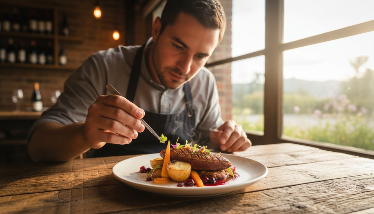 A vibrant overhead shot of a charcuterie board featuring local Healesville produce, cheeses, and artisan bread, beautifully lit in a rustic winery setting, epitomising Healesville food photography capturing local flavour.