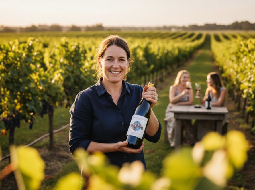 Dramatic wide shot showcasing the impactful advertising photography for Launching businesses, featuring a local artisan proudly displaying their handcrafted product on a rustic workbench bathed in warm, golden hour light, reflecting the natural beauty of the Launching area. The artisan's face is focused and authentic, conveying passion and dedication.