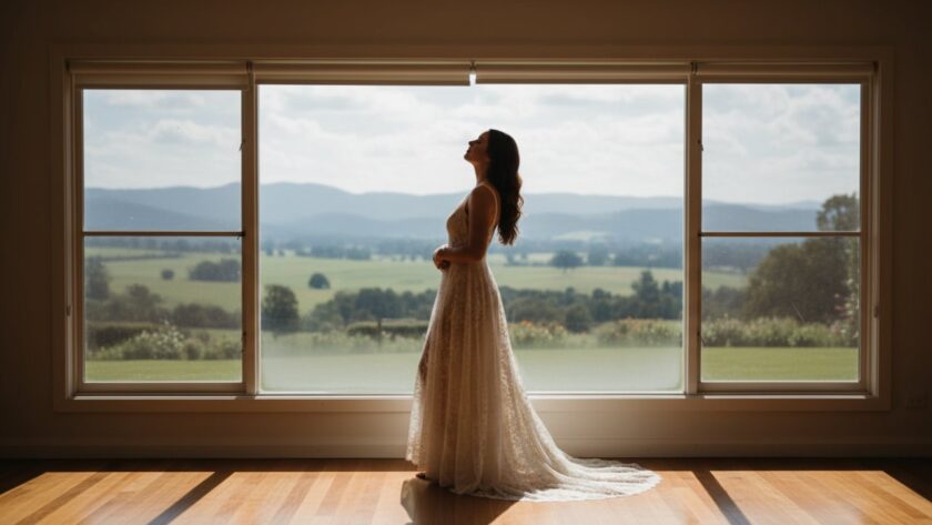 A captivating, artistic close-up of a woman's silhouette against a softly lit window at dawn, embodying Launching Victoria boudoir photography for self-love, her expression serene and powerful, celebrating her unique form.