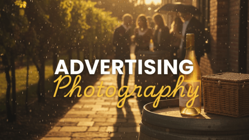 Atmospheric street-style shot capturing a local Yarra Valley advertising photography for businesses campaign, featuring a stylish product displayed against a rustic winery backdrop at golden hour, with a cinematic, moody feel.