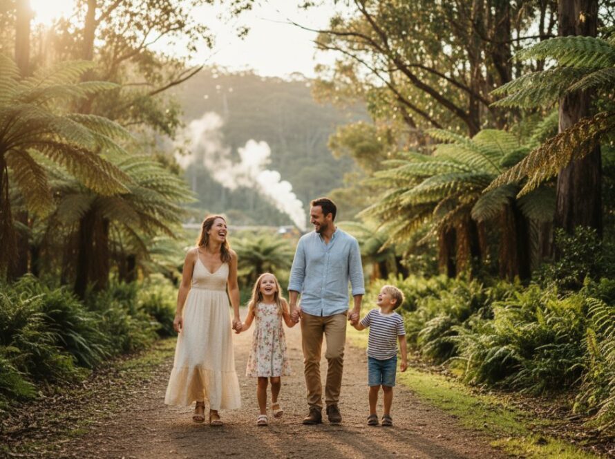 An authentic, joy-filled candid moment captured through Menzies Creek Candid Photography Capturing Genuine Emotions, showing a family laughing together amidst the lush, sun-dappled Dandenong Ranges landscape near Menzies Creek, Victoria, highlighting genuine connection and heartfelt emotion.