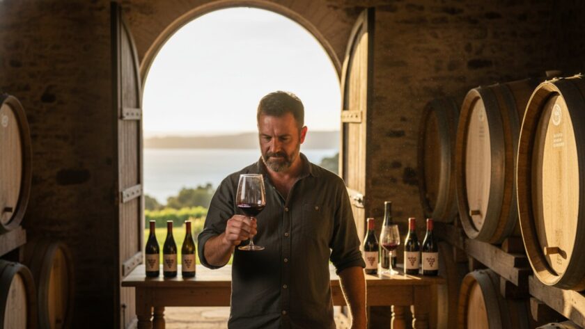 An evocative wide shot showcasing Mornington authentic commercial photography storytelling, capturing a local artisan passionately crafting their product in a sunlit coastal workshop, with the Mornington coastline subtly visible in the background, exuding authenticity and dedication.