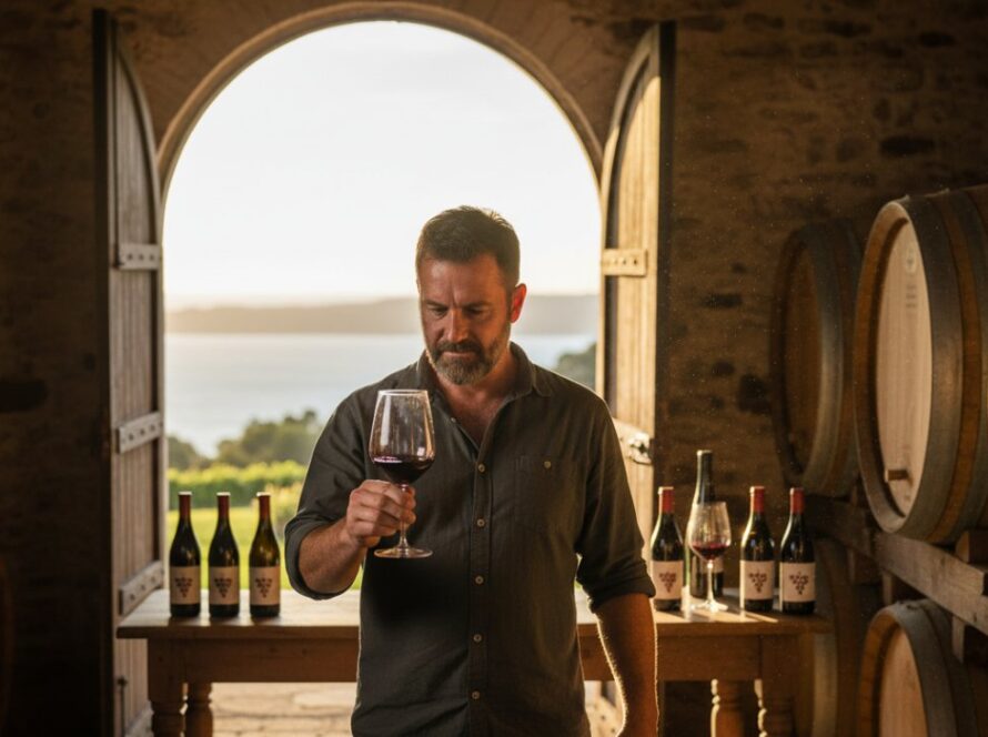 An evocative wide shot showcasing Mornington authentic commercial photography storytelling, capturing a local artisan passionately crafting their product in a sunlit coastal workshop, with the Mornington coastline subtly visible in the background, exuding authenticity and dedication.