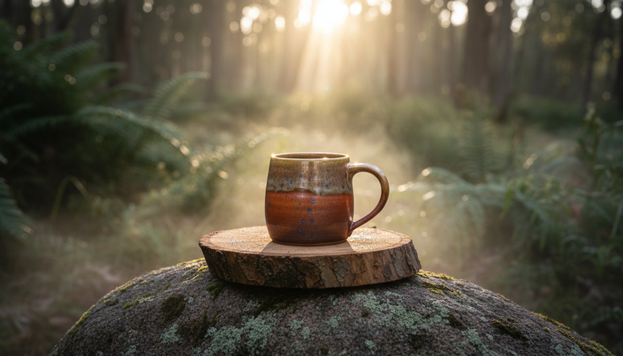A close-up, high-detail shot showcasing a handcrafted wooden bowl from a Castella artisan, bathed in golden hour light on a rustic timber table, evoking the essence of premium product photography for Castella artisans. The background blurs into a hint of lush Castella landscape, highlighting craftsmanship.