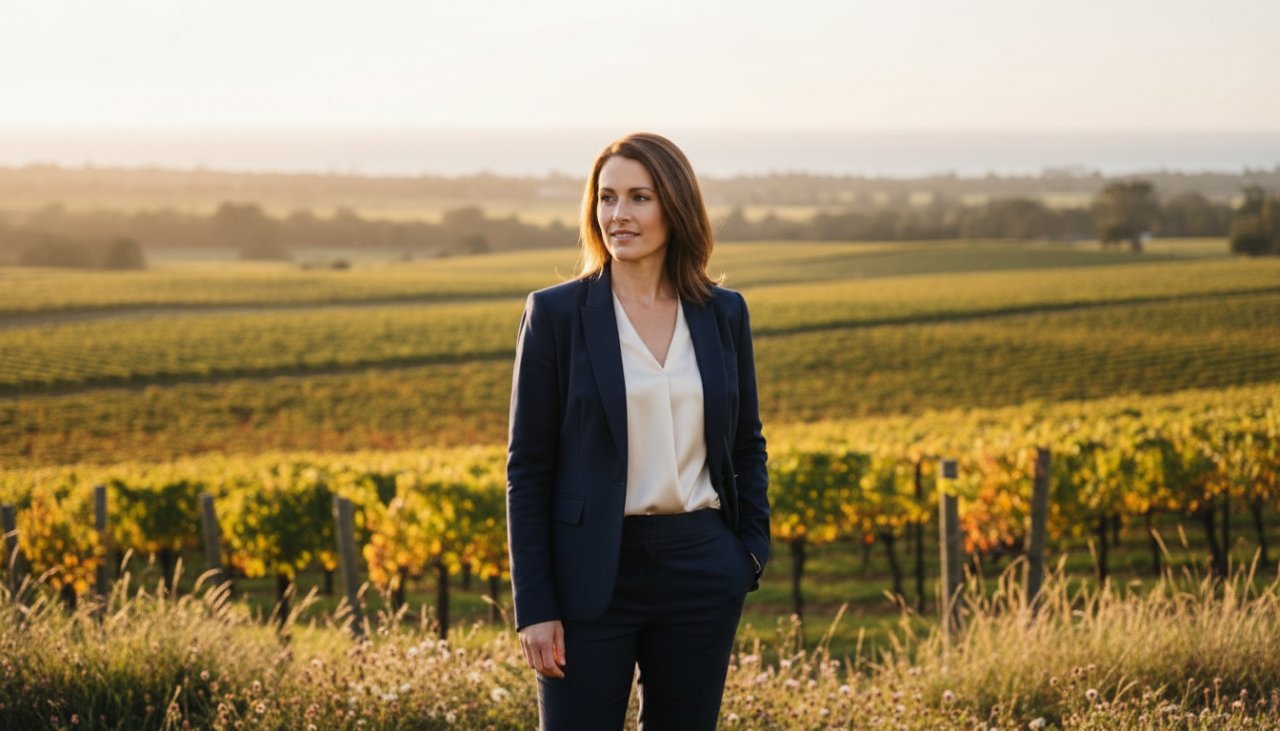 A dynamic and professionally lit portrait of a confident female executive in Balnarring, her expression conveying leadership and approachability, with a subtle backdrop hinting at the unique coastal charm of Balnarring. This professional Balnarring corporate headshot captures an epic moment of corporate strength.