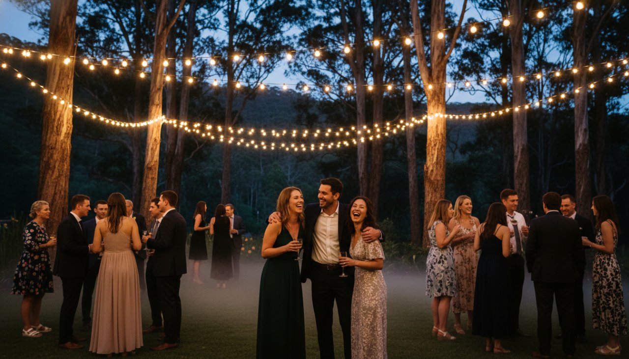 An epic, emotionally charged photograph perfectly demonstrating Professional Event Photography Ferny Creek Capturing Memories, featuring a vibrant celebration in a beautifully lit Ferny Creek venue, with guests engaging joyfully and a central figure experiencing a peak moment of happiness.