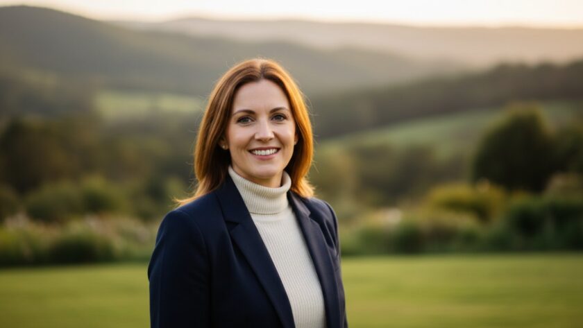 A confident local entrepreneur from The Patch smiles genuinely, bathed in soft, natural morning light, showcasing the power of professional headshots The Patch for local entrepreneurs with a lush, green Dandenongs backdrop.