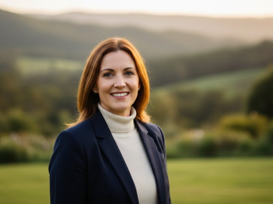 A confident local entrepreneur from The Patch smiles genuinely, bathed in soft, natural morning light, showcasing the power of professional headshots The Patch for local entrepreneurs with a lush, green Dandenongs backdrop.