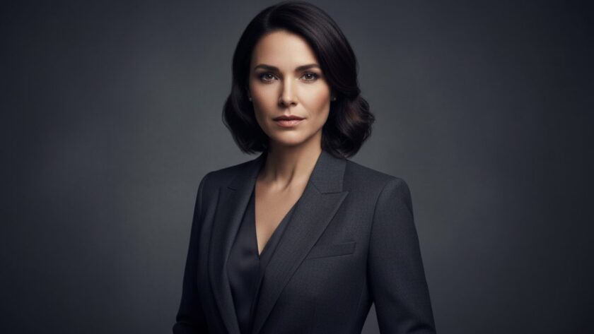 A dramatic and elegant 'epic moment' studio photograph featuring a confident individual with refined style, bathed in cinematic soft lighting, creating a modern portrait capturing their essence against a minimalist backdrop in a Rosebud studio.