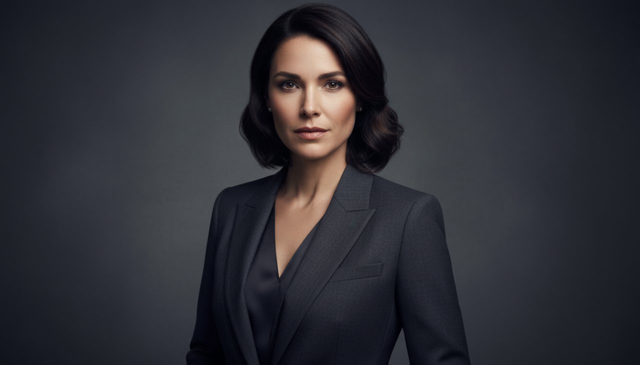 A dramatic and elegant 'epic moment' studio photograph featuring a confident individual with refined style, bathed in cinematic soft lighting, creating a modern portrait capturing their essence against a minimalist backdrop in a Rosebud studio.