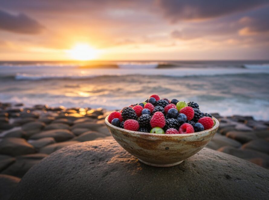 An exquisitely composed shot showcasing artisan jewellery against the rugged beauty of Rye's coastline at sunset, highlighting Rye Victoria coastal product photography expertise.