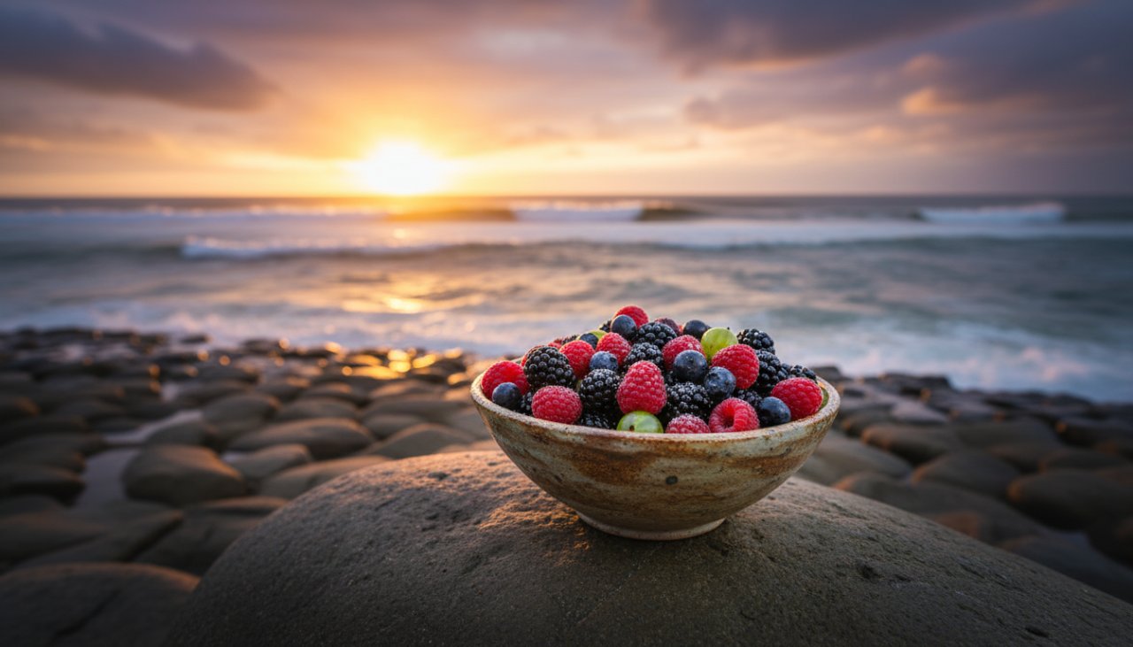 An exquisitely composed shot showcasing artisan jewellery against the rugged beauty of Rye's coastline at sunset, highlighting Rye Victoria coastal product photography expertise.