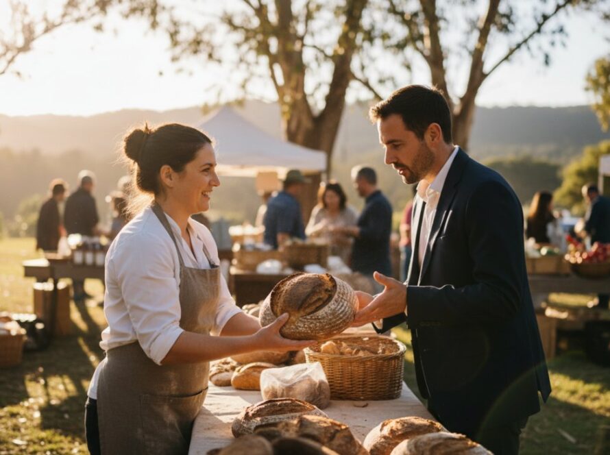 Dynamic wide shot showcasing a local artisan in Selby, Victoria, expertly crafting pottery in their sunlit studio, embodying Selby Victoria Commercial Photography Expertise with warm, inviting light highlighting their focused expression and the unique texture of their work.