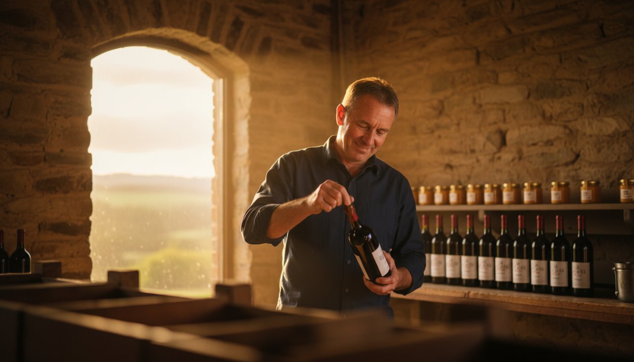 An epic moment capture of a local artisan in Seville VIC advertising photography for local brands, showcasing their craft product with dramatic, natural light filtering through a rustic workshop window, highlighting texture and quality.