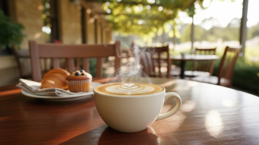 A vibrant, overhead shot of a perfectly plated brunch dish featuring colourful, locally sourced produce, with soft morning light streaming through a window of a charming Seville Victoria cafe. The scene captures the inviting atmosphere, highlighting the exquisite details of the food, an ideal representation of expert Seville Victoria food photography for local cafes.