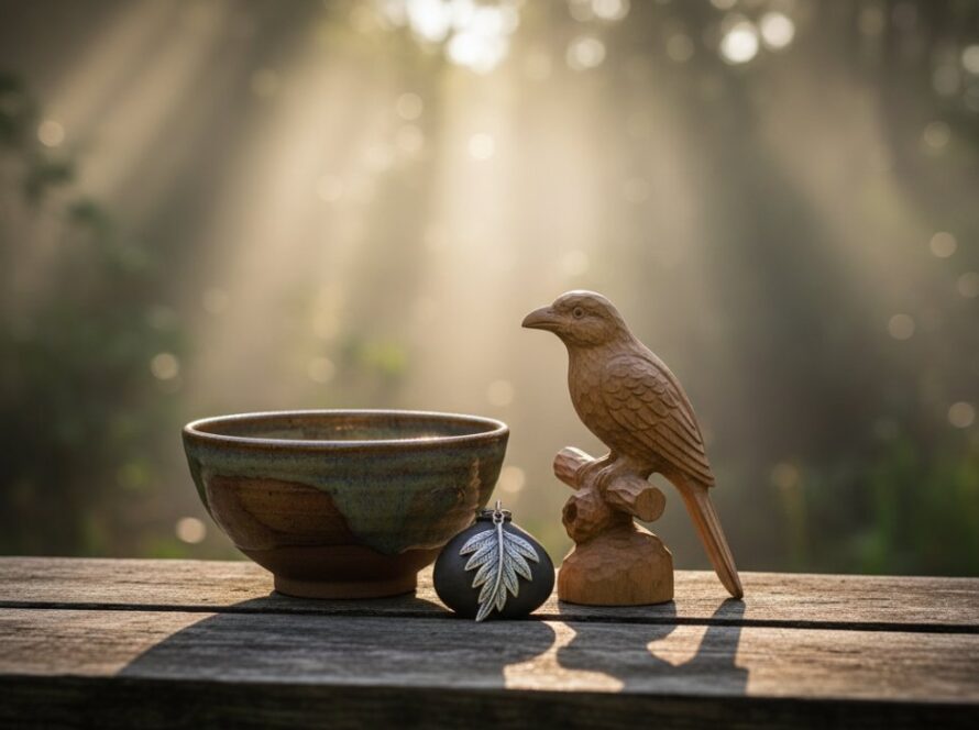 An epic moment capturing a handcrafted ceramic mug from Sherbrooke, Victoria, bathed in soft, natural light filtering through fern fronds, showcasing the Sherbrooke Victoria artisan product photography expertise with exquisite detail and a touch of Dandenong Ranges charm.
