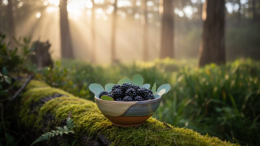 An artistic close-up photograph showcasing local Clematis artisan products photography, featuring a handcrafted ceramic mug filled with steaming tea amidst a serene, misty Clematis forest backdrop at sunrise, highlighting intricate details and natural textures with soft, warm light.
