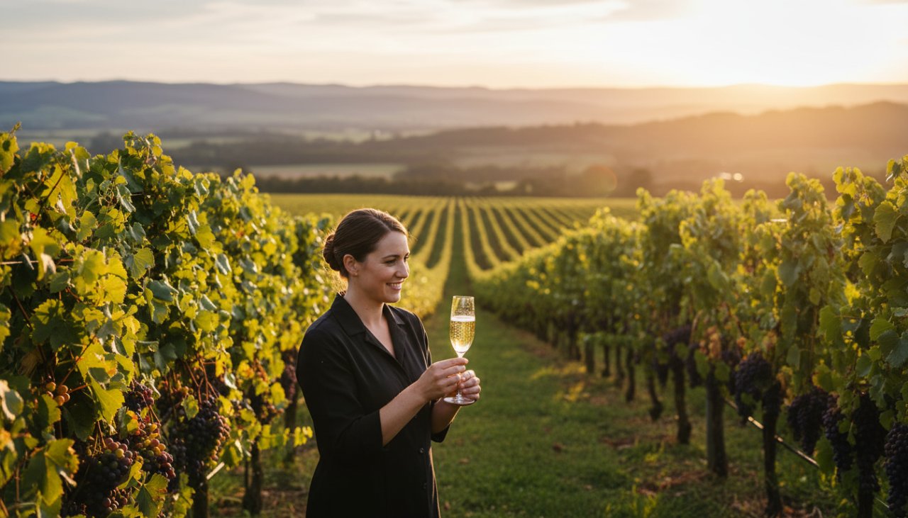 An epic, wide-angle shot showcasing Tarrawarra authentic brand storytelling photography, featuring a local artisan passionately crafting an exquisite ceramic piece in their sunlit studio, surrounded by rolling vineyards at golden hour, capturing the essence of Tarrawarra's creative spirit.